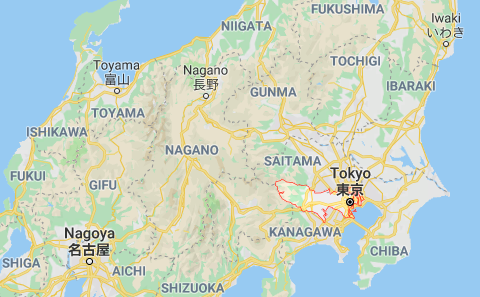 Vị trí thủ đô Tokyo (khoanh đỏ) trên bản đồ nước Nhật - Ảnh chụp màn hình