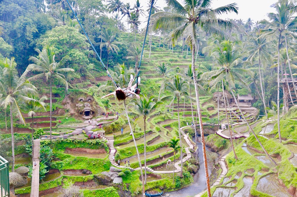 Bali Swing -Trò này mình đang chơi với sợi dây dài nhất 25m, là Super Extreme Swing, ở Tegalalang, cứ lên xích đu đi và từ từ run nhé mn